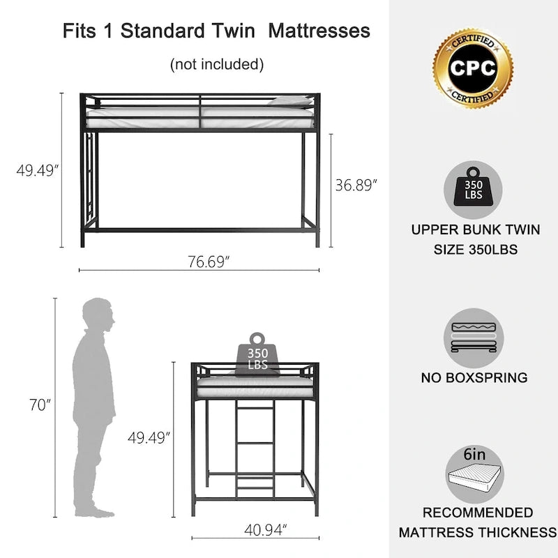 Junior twin loft bunk black For Bedroom