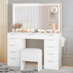 Moasis Makeup Vanity Table Set with Large LED Lighted Mirror and 11 Drawers - 46L*11.7W*55.9H