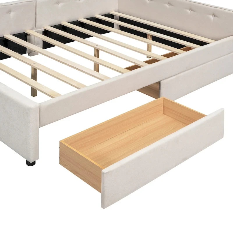 Full Size Upholstered Platform Bed with USB and 2 Drawers