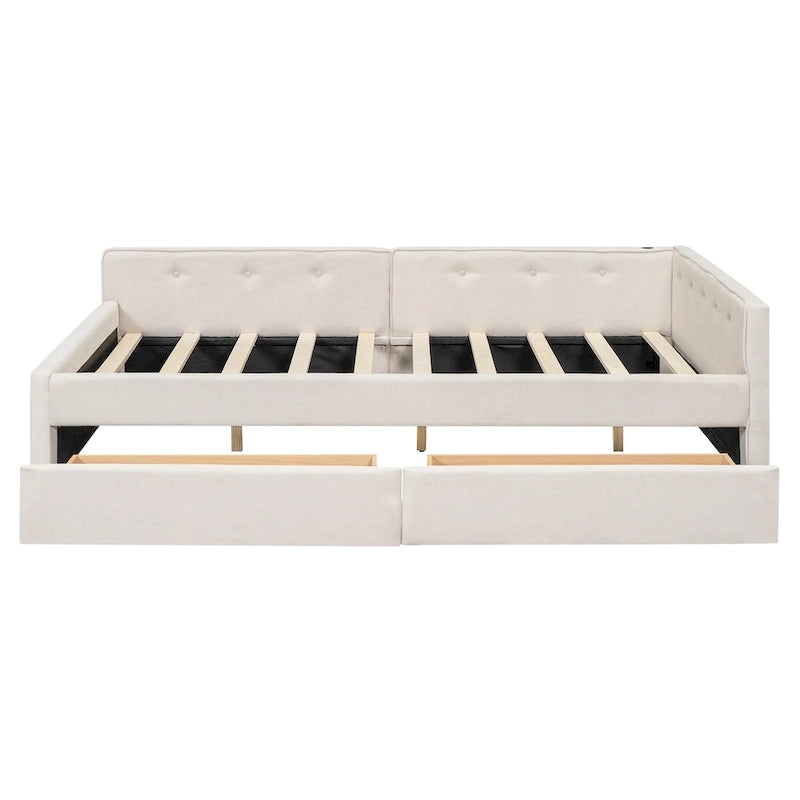 Full Size Upholstered Platform Bed with USB and 2 Drawers