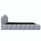 Velvet Upholstered Queen Bed Frame Shell-Shaped Headboard for Bedroom