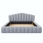 Velvet Upholstered Queen Bed Frame Shell-Shaped Headboard for Bedroom
