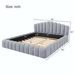 Velvet Upholstered Queen Bed Frame Shell-Shaped Headboard for Bedroom