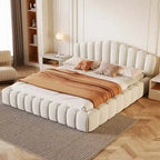 Velvet Upholstered Queen Bed Frame Shell-Shaped Headboard for Bedroom
