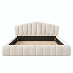 Velvet Upholstered Queen Bed Frame Shell-Shaped Headboard for Bedroom