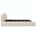 Velvet Upholstered Queen Bed Frame Shell-Shaped Headboard for Bedroom