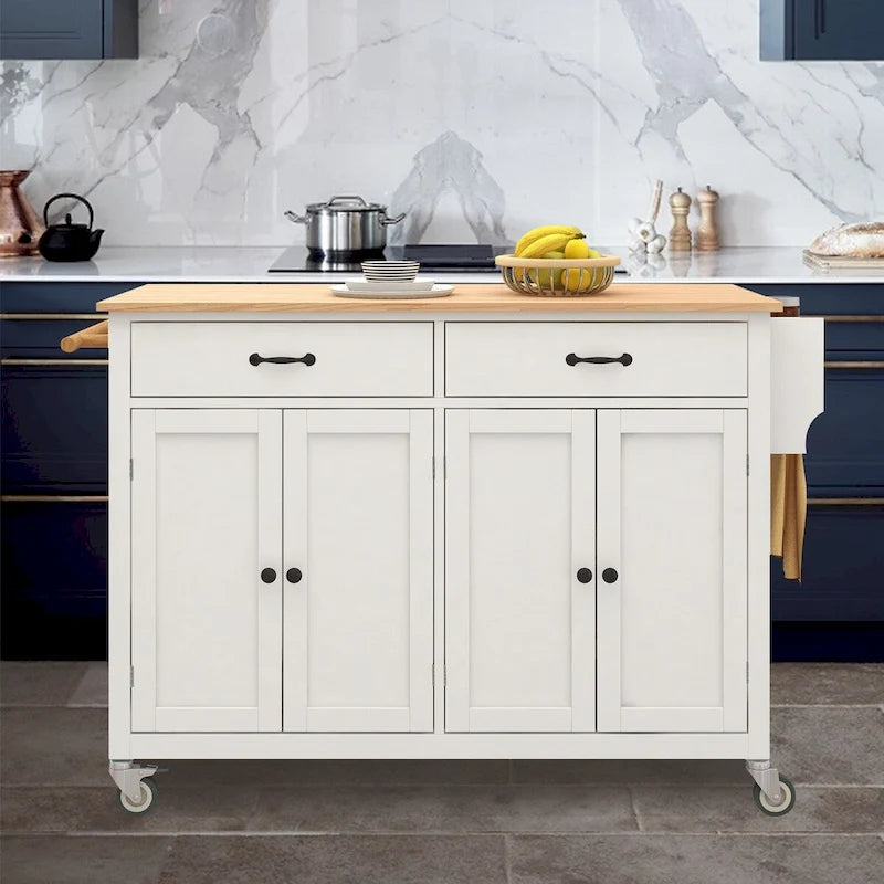 Kitchen Island Cart with Solid Wood Top