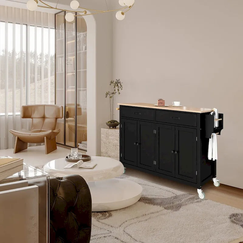Kitchen Island Cart with Solid Wood Top