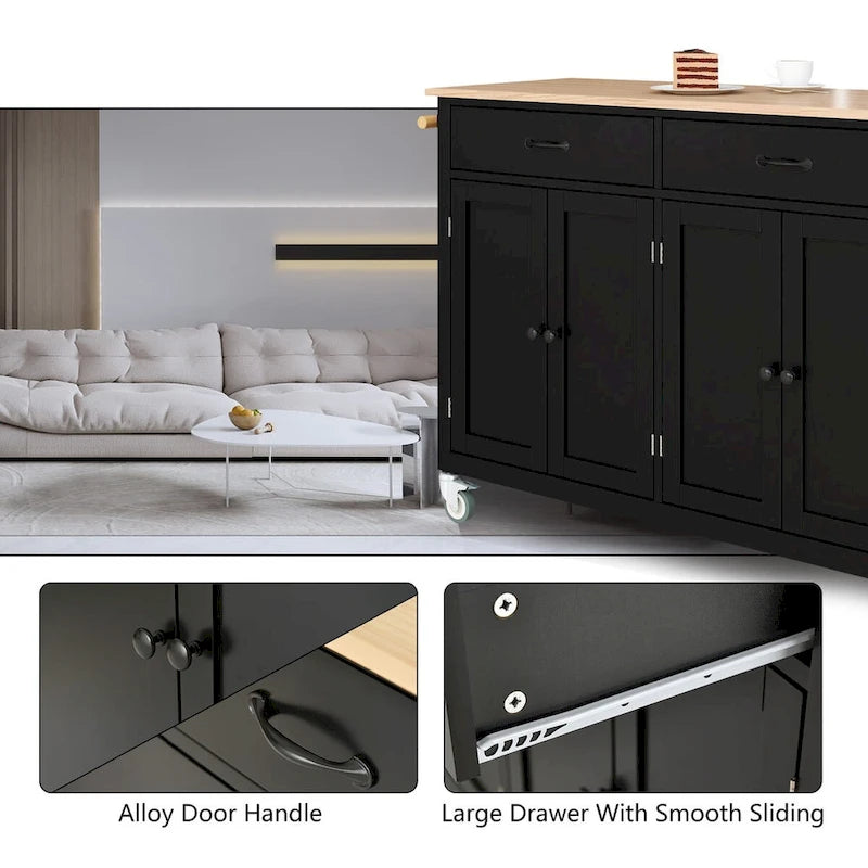 Kitchen Island Cart with Solid Wood Top