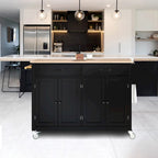 Kitchen Island Cart with Solid Wood Top