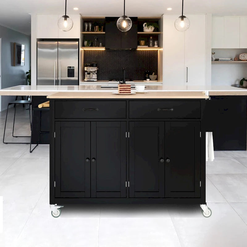 Kitchen Island Cart with Solid Wood Top