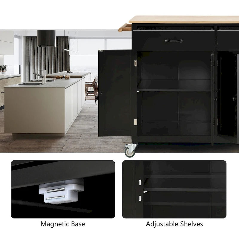 Kitchen Island Cart with Solid Wood Top