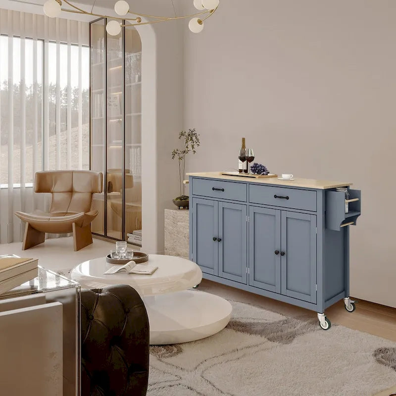 Kitchen Island Cart with Solid Wood Top