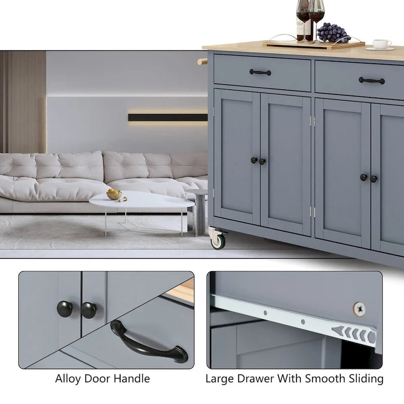 Kitchen Island Cart with Solid Wood Top