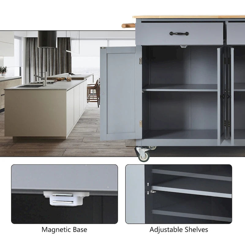 Kitchen Island Cart with Solid Wood Top