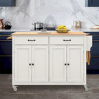Kitchen Island Cart with Solid Wood Top
