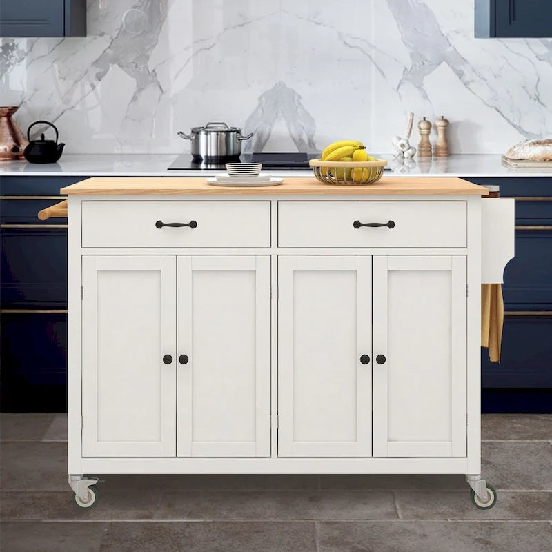 Kitchen Island Cart with Solid Wood Top