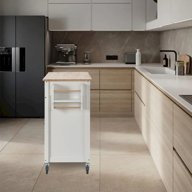 Kitchen Island Cart with Solid Wood Top