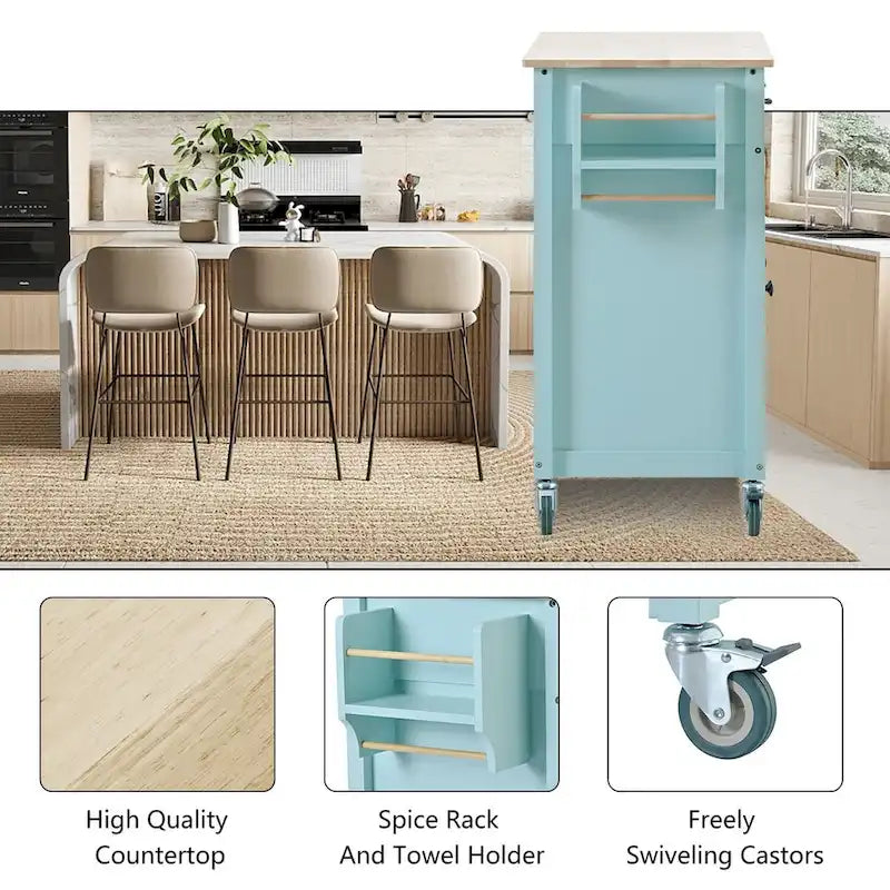Kitchen Island Cart with Solid Wood Top