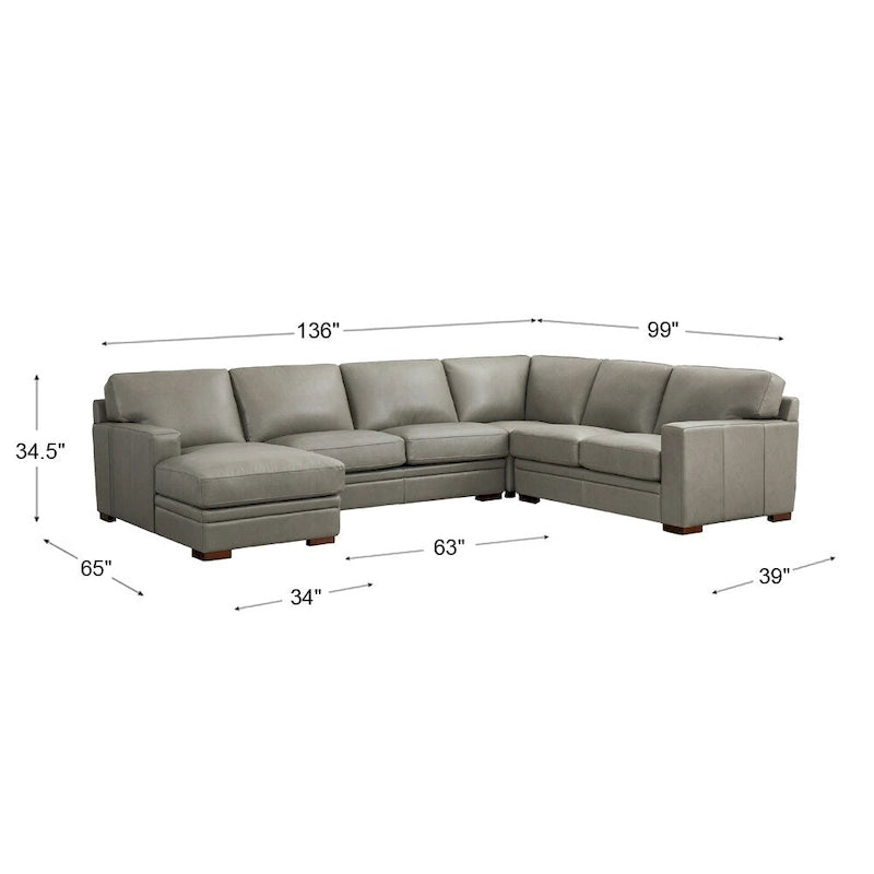 Hydeline Dillon Top Grain Leather Left-Facing Sectional Sofa with Chaise