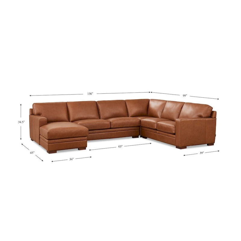 Hydeline Dillon Top Grain Leather Left-Facing Sectional Sofa with Chaise