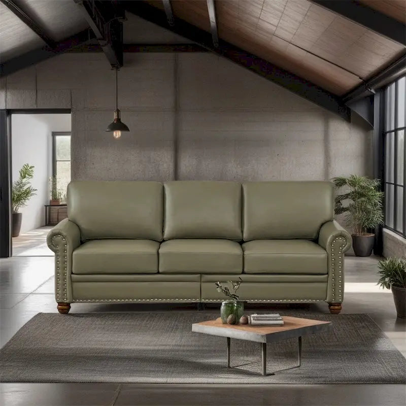 Classic Living Room Nails Sofa,Faux Leather