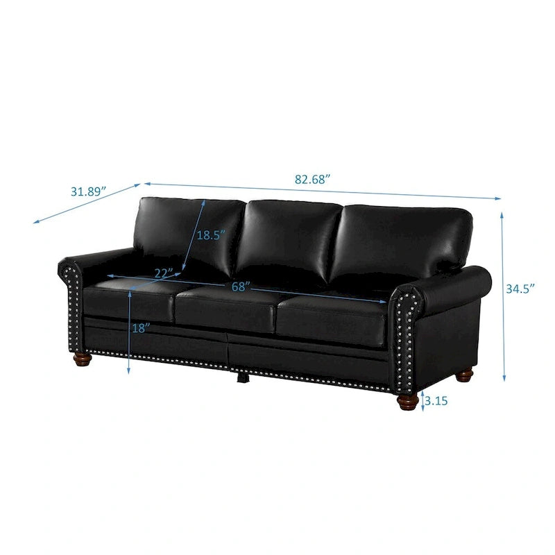 Classic Living Room Nails Sofa,Faux Leather