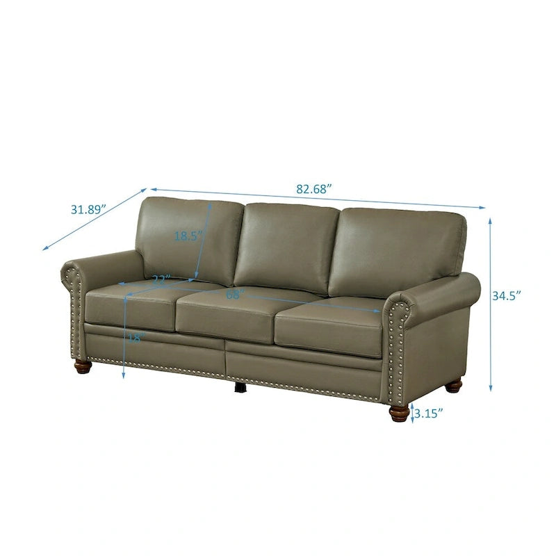Classic Living Room Nails Sofa,Faux Leather