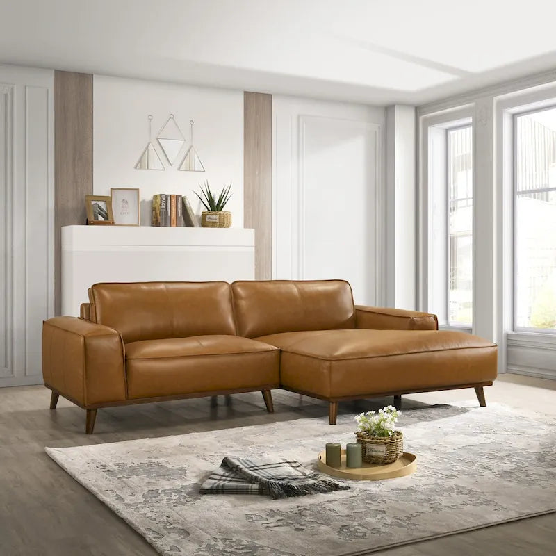 Dayton Mid-Century Modern Genuine Leather Sectional Sofa