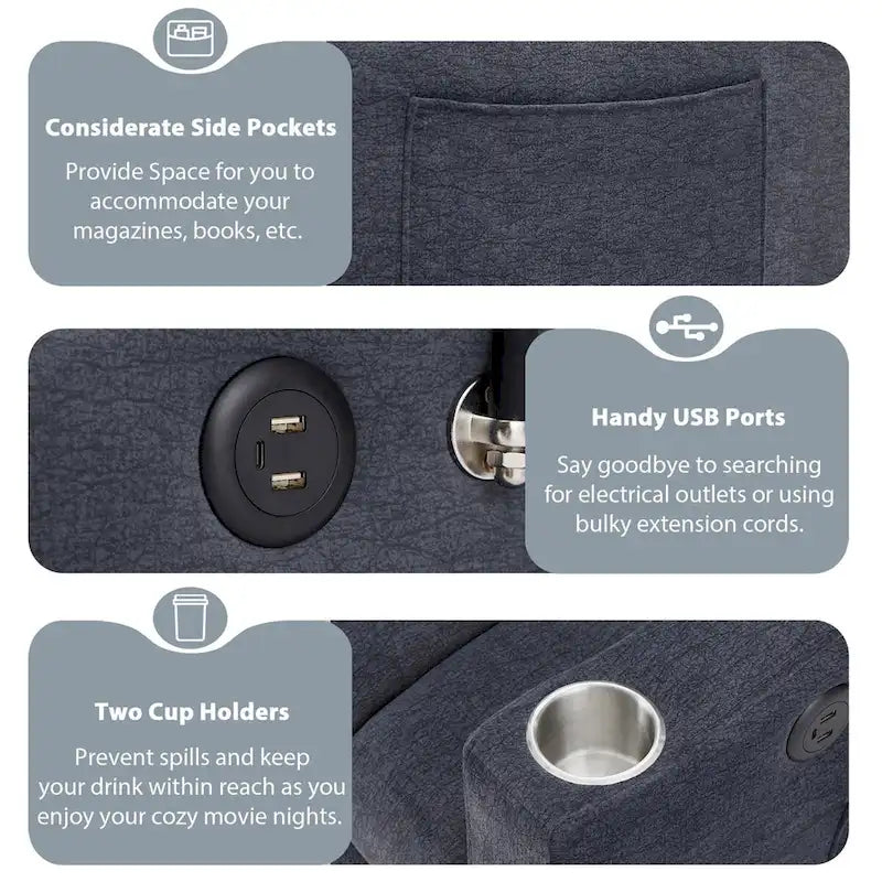 Convertible Sofa Bed with USB Ports, Side Pockets and Swivel Holder