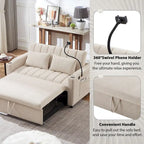 Convertible Sofa Bed with USB Ports, Side Pockets and Swivel Holder