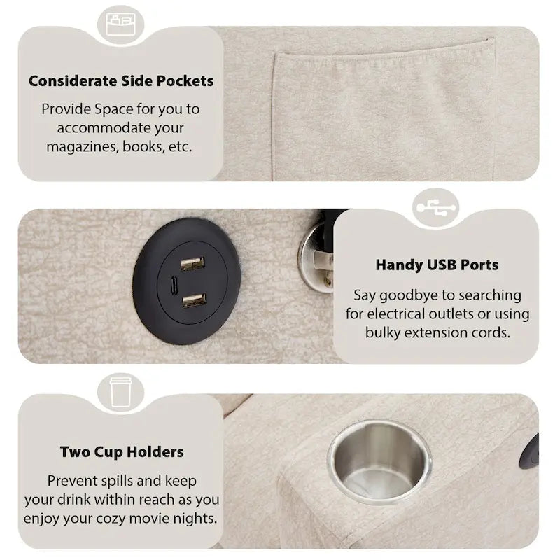 Convertible Sofa Bed with USB Ports, Side Pockets and Swivel Holder