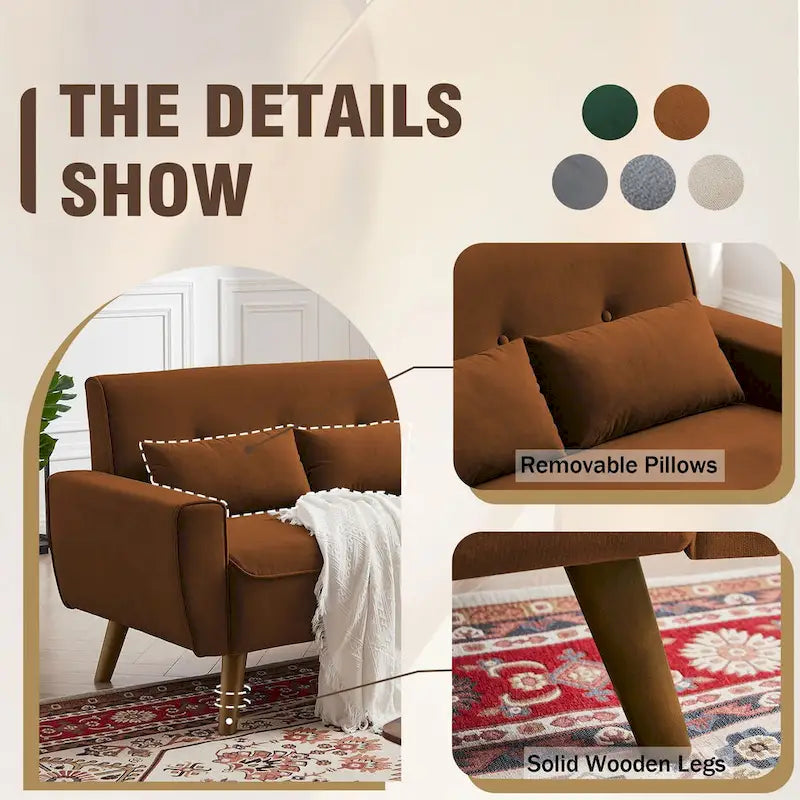 48.82 Small Tufted Loveseat Sofa 2 Set with Tapered Wood Legs