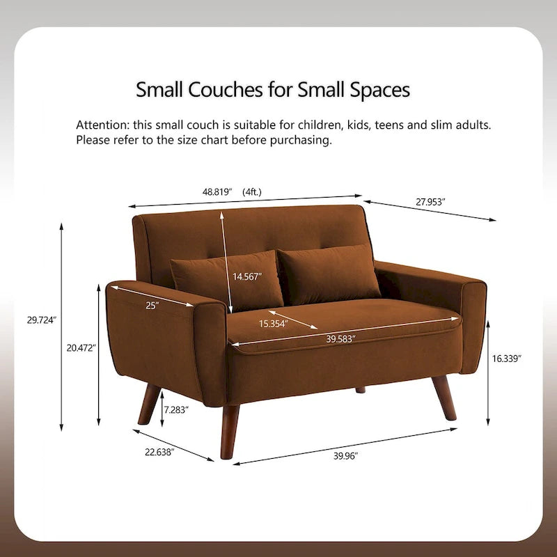 48.82 Small Tufted Loveseat Sofa 2 Set with Tapered Wood Legs