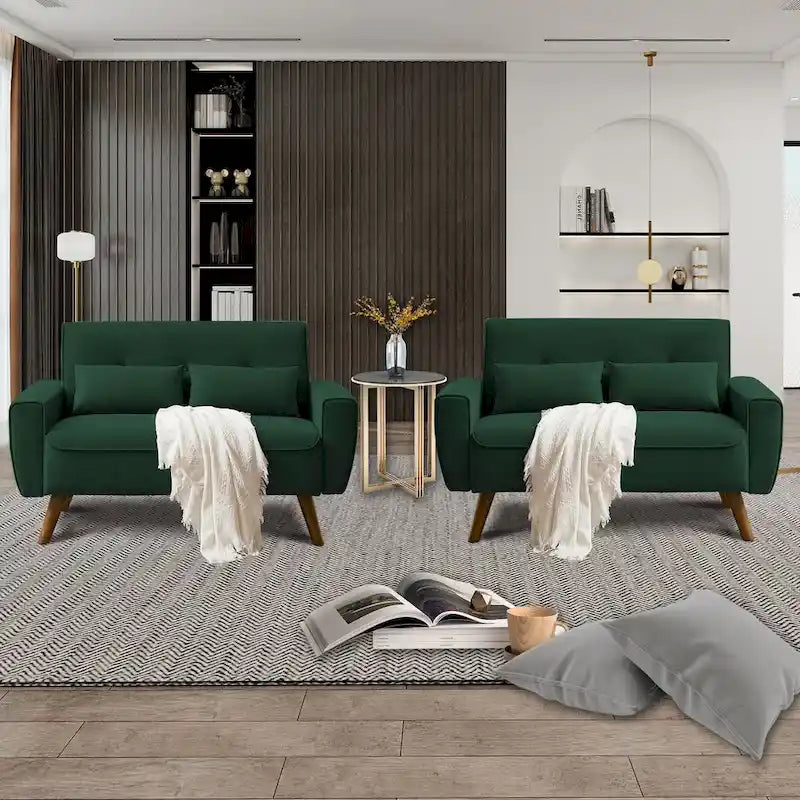 48.82 Small Tufted Loveseat Sofa 2 Set with Tapered Wood Legs