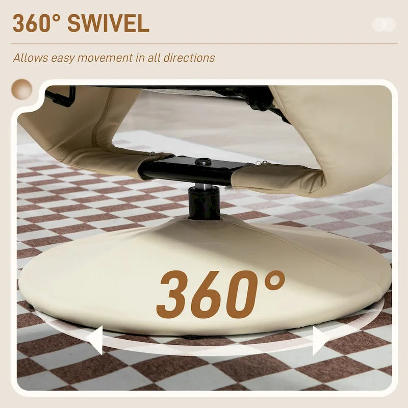 HOMCOM Swivel Recliner with Ottoman, PU Leather and Footrest with Wrapped Base, Cream White