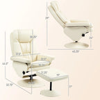 HOMCOM Swivel Recliner with Ottoman, PU Leather and Footrest with Wrapped Base, Cream White