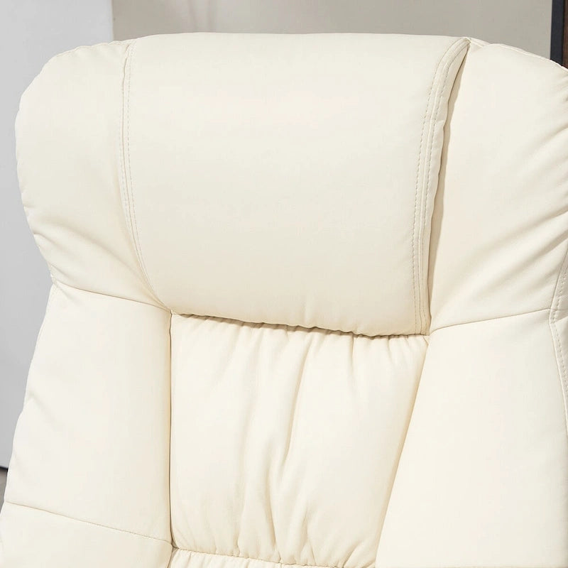 HOMCOM Swivel Recliner with Ottoman, PU Leather and Footrest with Wrapped Base, Cream White