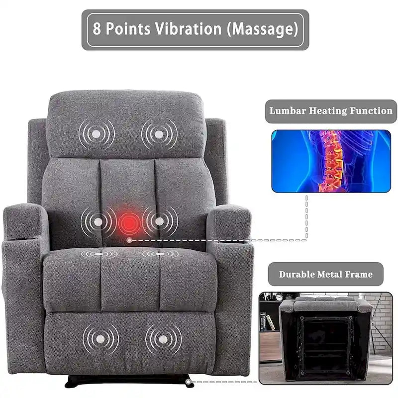 Ebello Massage Recliner Chair with Heat and Vibration Manual Sofa