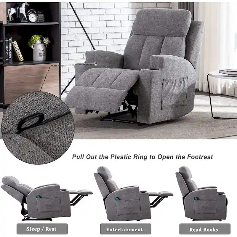 Ebello Massage Recliner Chair with Heat and Vibration Manual Sofa