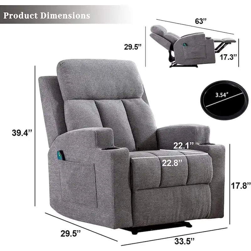 Ebello Massage Recliner Chair with Heat and Vibration Manual Sofa