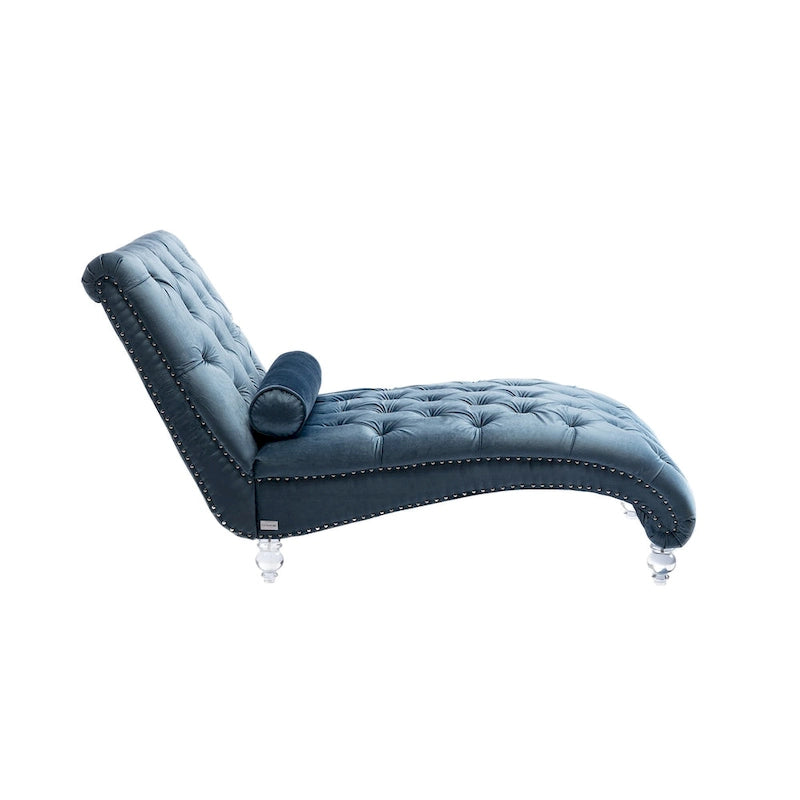 Leisure Concubine Sofa with Acrylic Feet, Traditional Chaise Velvet Barrel Sofa with Lumbar Support Pillow for Living Room