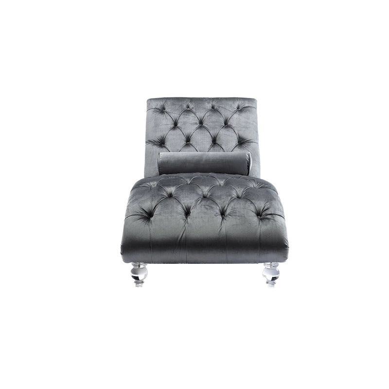 Leisure Concubine Sofa with Acrylic Feet, Traditional Chaise Velvet Barrel Sofa with Lumbar Support Pillow for Living Room