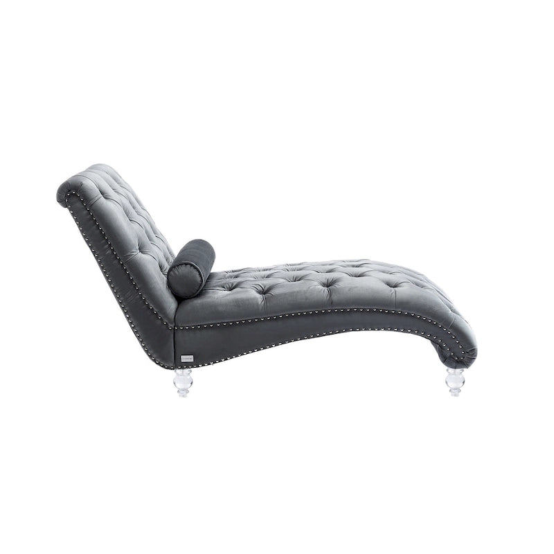 Leisure Concubine Sofa with Acrylic Feet, Traditional Chaise Velvet Barrel Sofa with Lumbar Support Pillow for Living Room