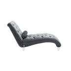 Leisure Concubine Sofa with Acrylic Feet, Traditional Chaise Velvet Barrel Sofa with Lumbar Support Pillow for Living Room