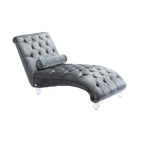 Leisure Concubine Sofa with Acrylic Feet, Traditional Chaise Velvet Barrel Sofa with Lumbar Support Pillow for Living Room