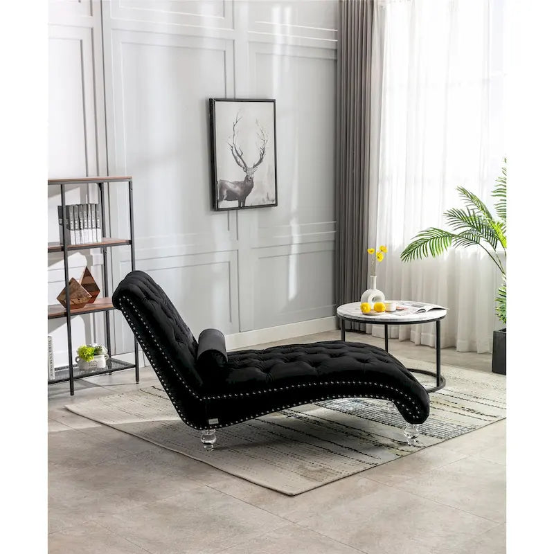 Leisure Concubine Sofa with Acrylic Feet, Traditional Chaise Velvet Barrel Sofa with Lumbar Support Pillow for Living Room