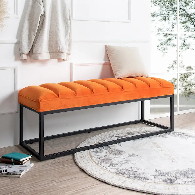 Modern Metal Base Upholstered Bench for Bedroom for Entryway