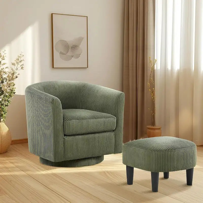 360 Swivel Accent Chair with Ottoman, Barrel Chair with Upholstered