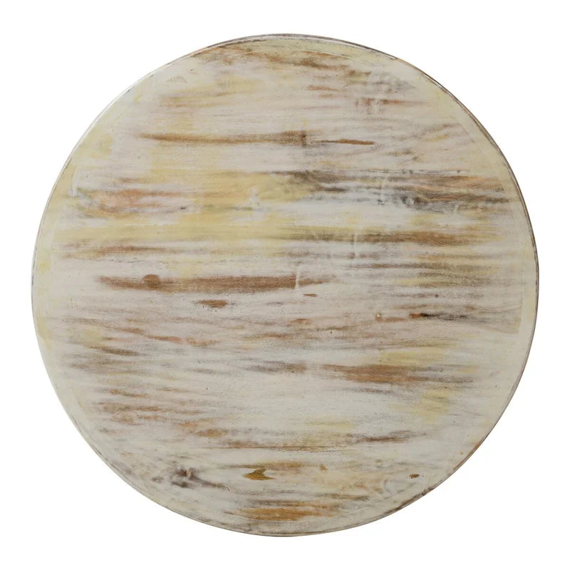 Alina Coffee Table Handcrafted Mango Wood Floral Carved Cut Out Design Distressed White Finish 33 Inch